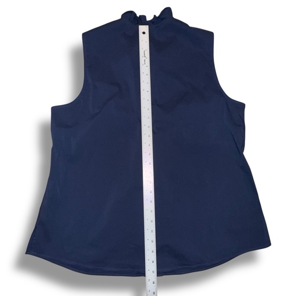 FOXCROFT Gwen Ruffle Non-Iron Stretch Button-Up Sleeveless Shirt Navy 18 - Picture 11 of 13